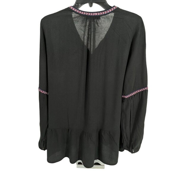 RO&DE Ladies Embroidered Tunic Size Small Black Long Sleeve Tie Neck - Picture 4 of 10
